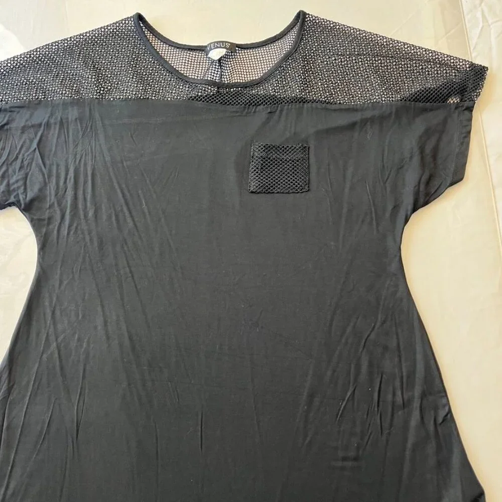 VENUS Mesh Trimmed Cover-Up Dress Black Size L